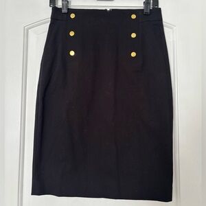 Ann Taylor Black Pencil Skirt with Gold Buttons Detail